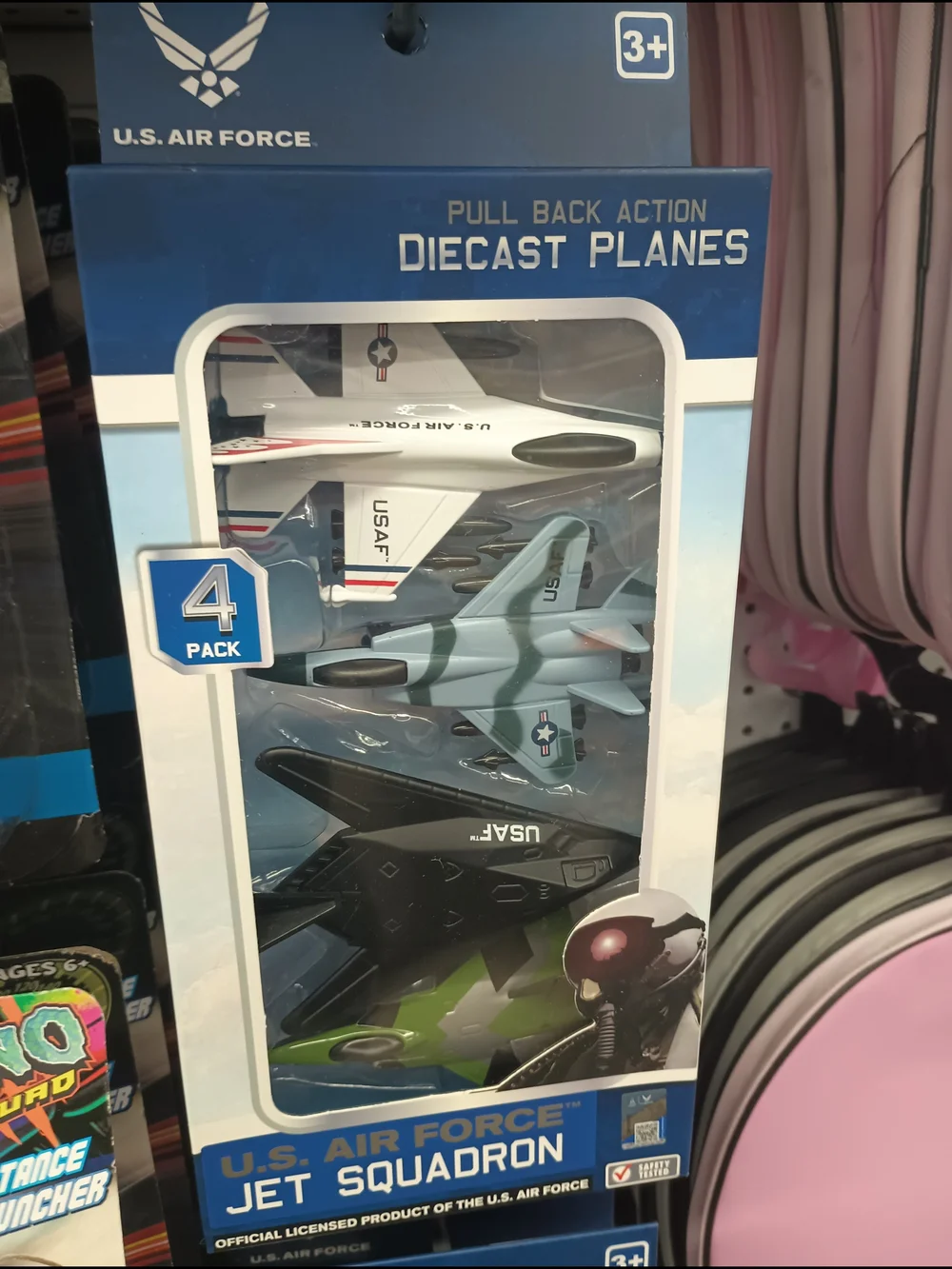 Kids Diecast Jet Squadron - 4 Pack (White, Light Blue, Black, Green)